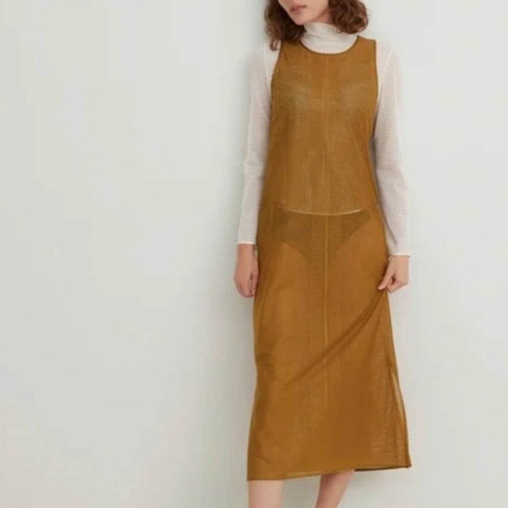 UNIQLO x MAME KUROGOUCHI Mesh Sleeveless Long Dress Brown Size M Sheer Fit NWT